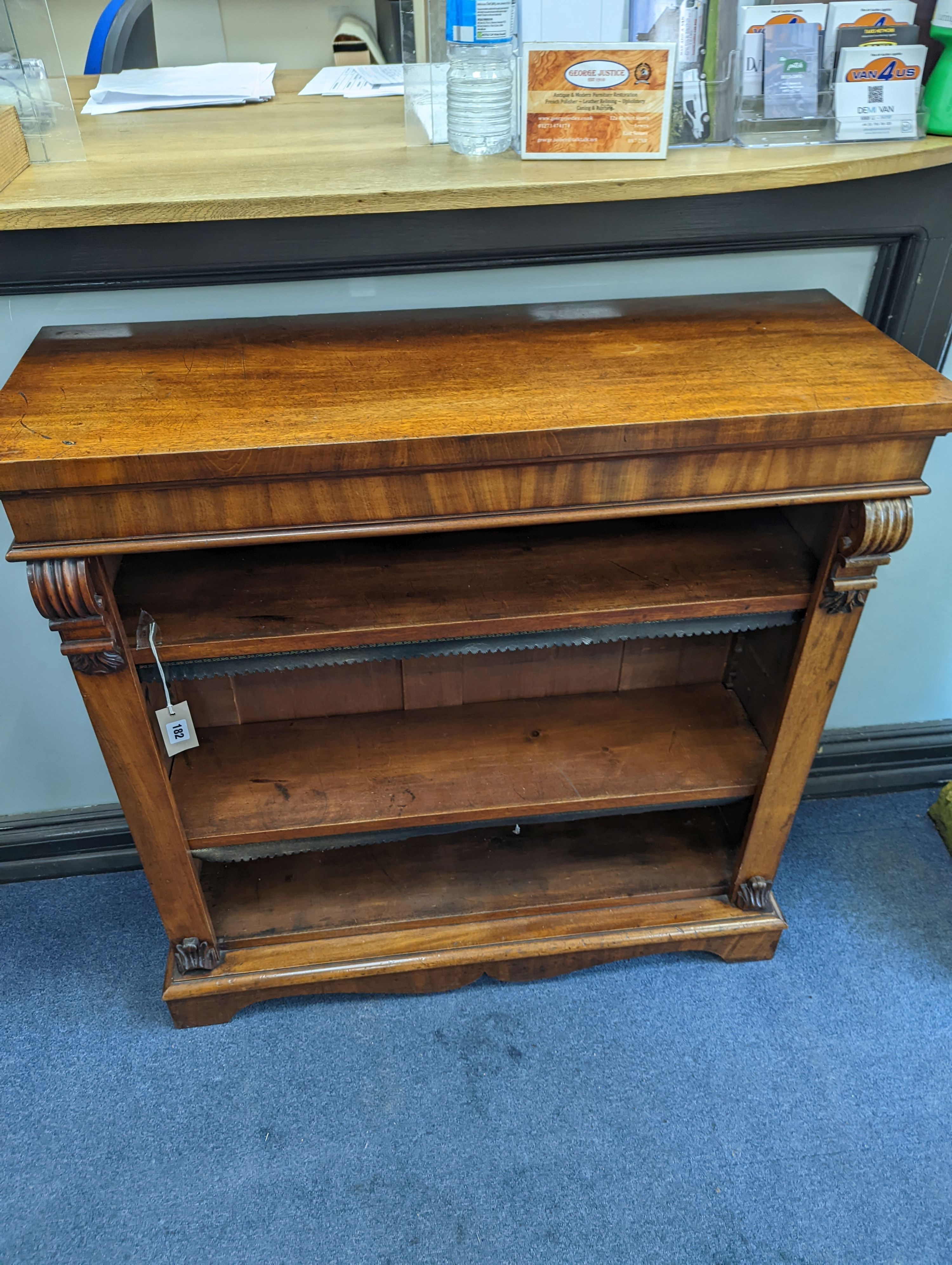 A pair of Victorian mahogany open bookcases, length 91cm, depth 33cm, height 92cm